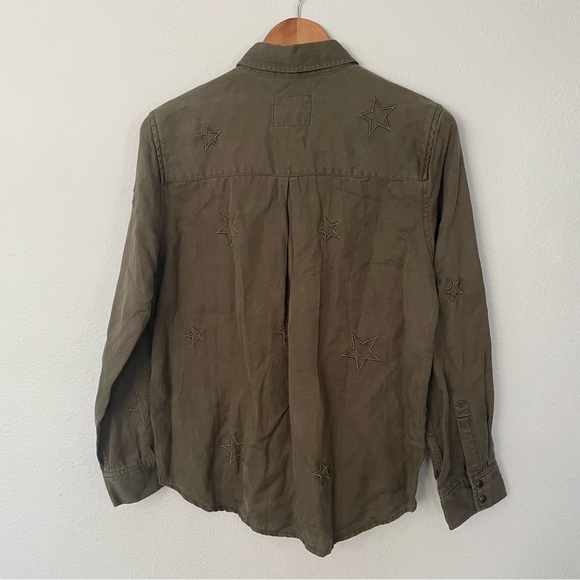 Rails Linen Marcel Sage with Stars Shirt Jacket Long Sleeve Button Down Green S - Picture 6 of 12